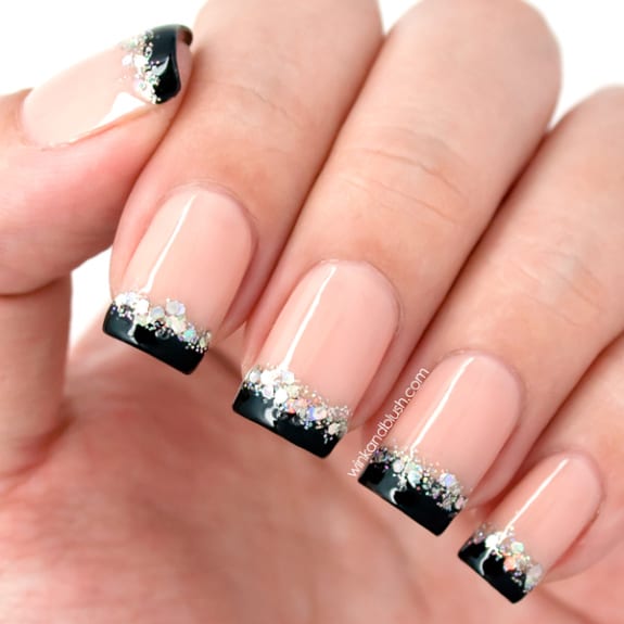 Black Tip Nails with Glitter