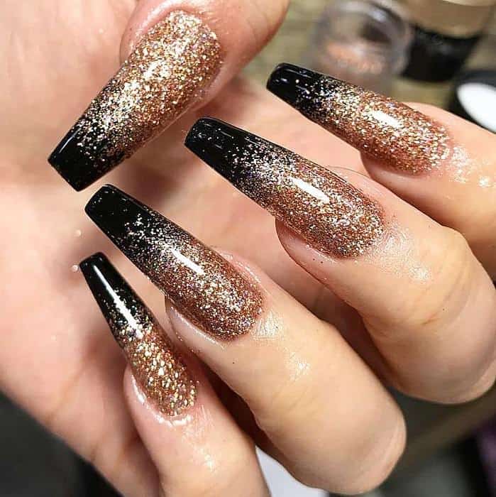Gold Nails with Black Tips