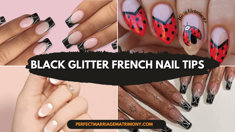Black Glitter French Nail Tips